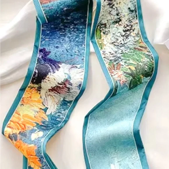 Elegant Multicolor Silk Skinny Scarf - Picture 4 of 4